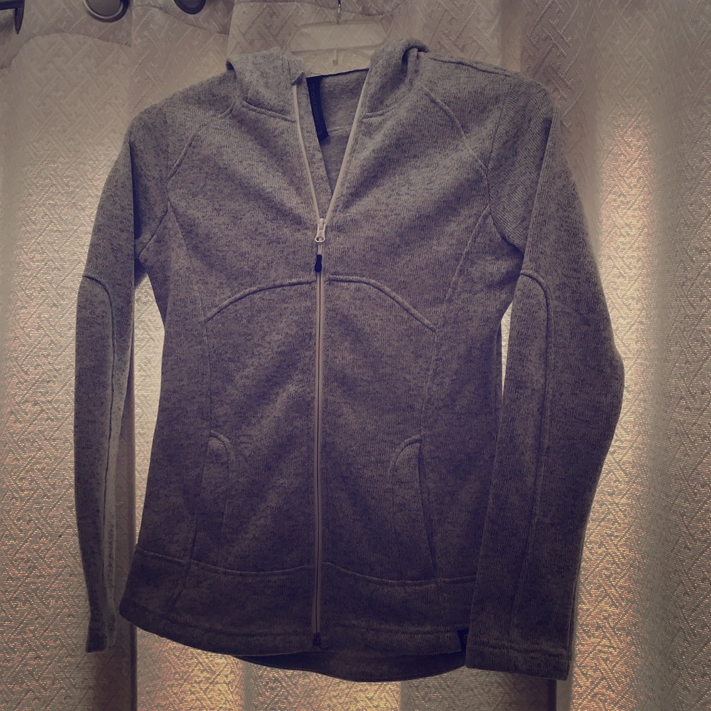 Grey Fitted Zip-Up Hoodie with Embroidered Detail